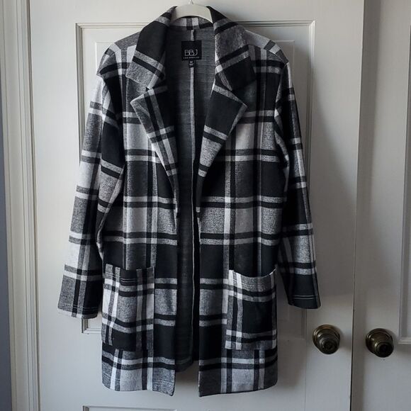 Jackets & Blazers - BBJ LOS ANGELES LARGE SCALE PLAID BLACK WHITE KNIT BLAZER JACKET SIZE MEDIUM